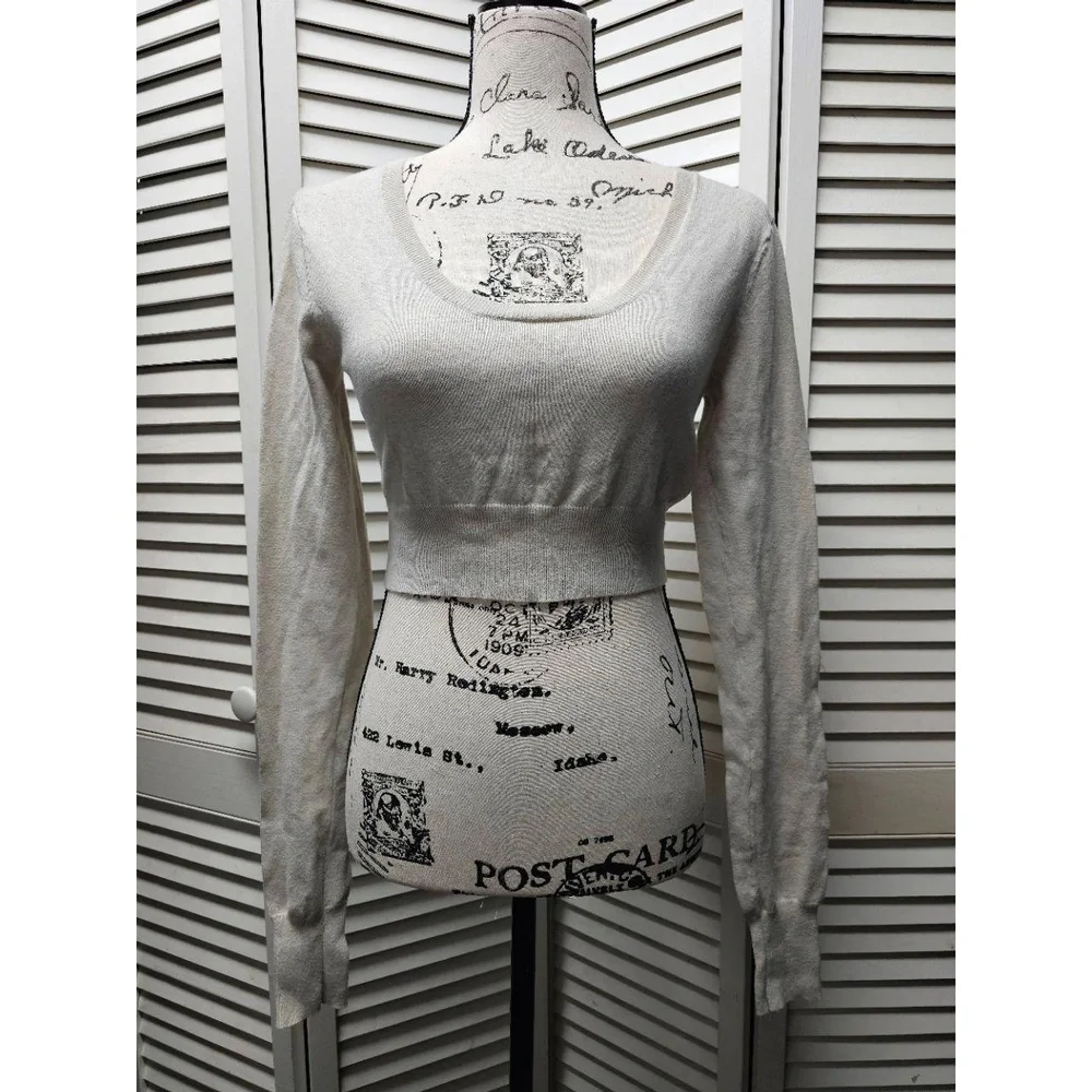 HURLEY Grey Long‎ Sleeve Top Grey Scoop Neck Crop Sweater Womens Small
